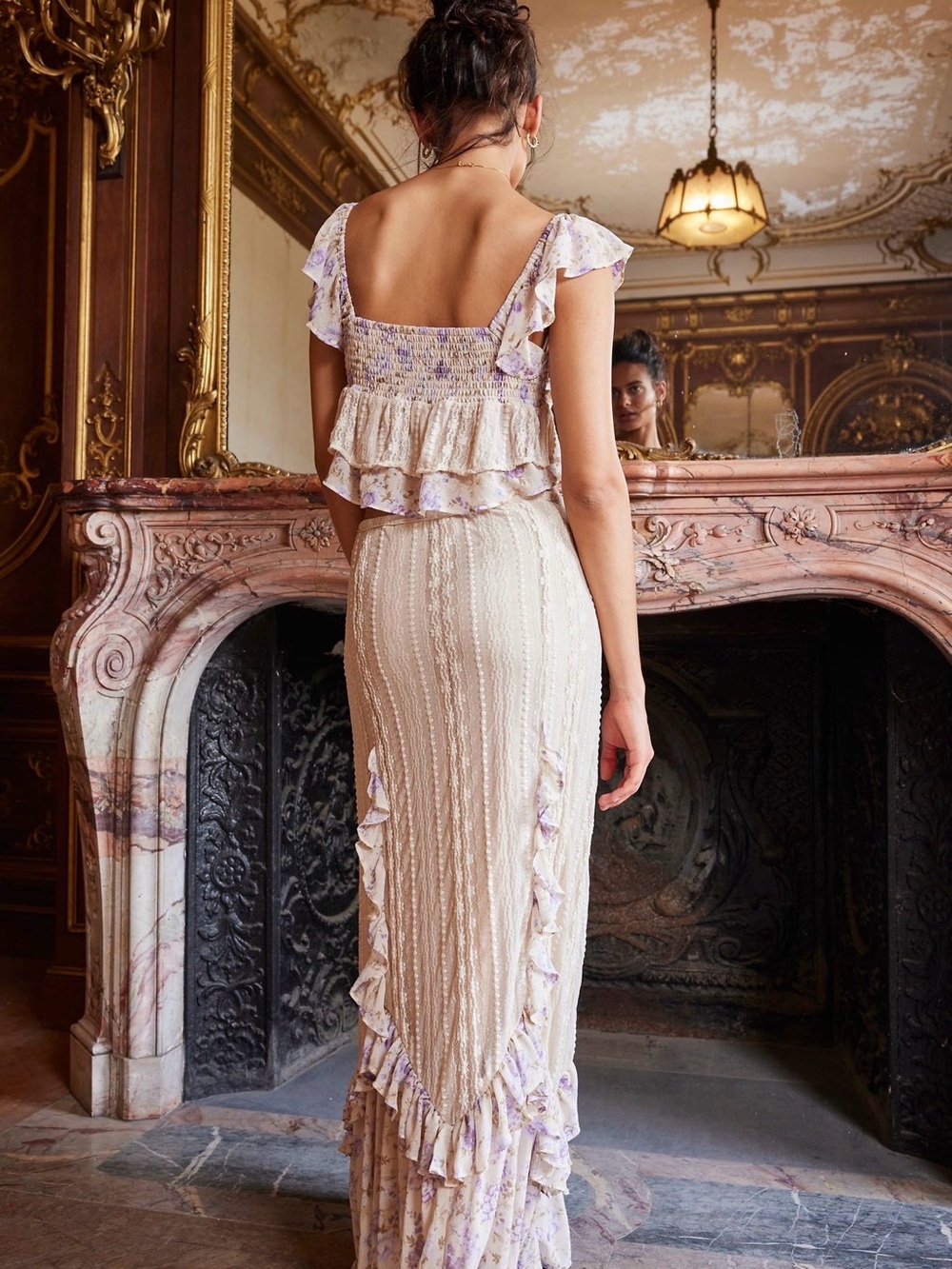 Free People NOW AND THEN SET Cream Crop Bandeau W/ matching Skirt - Picture 3 of 13